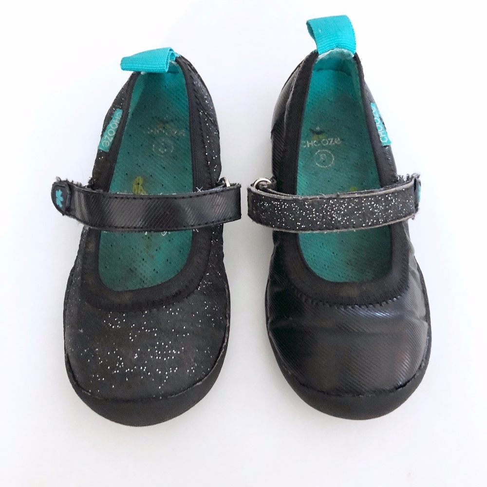 Girls Chooze Black Glitter Mary Jane Shoes 8